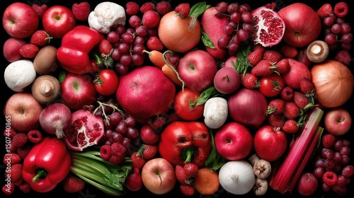 Vibrant display of red fruits and vegetables