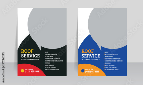 roofing service flyer template design, business roof brochure cover poster premium design