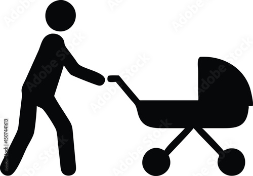 Parent Pushing Baby Stroller Icon