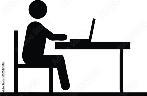 Person Working Laptop Desk Icon