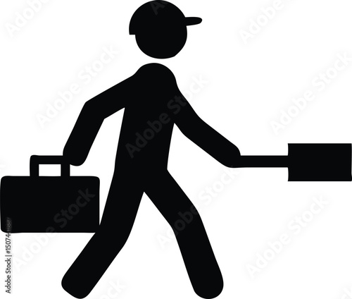 Worker Icon Silhouette Man Carrying Briefcase