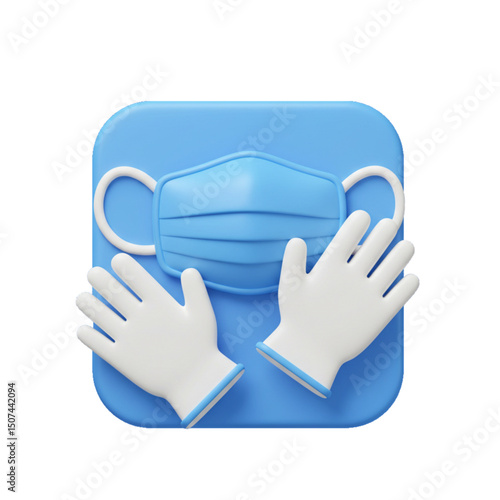 Mask and gloves on blue background.