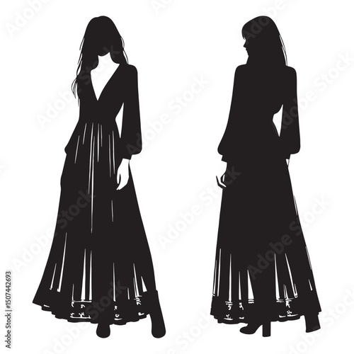 Simple Boho Maxi silhouette design – Boho Maxi silhouette – Boho Maxi vector – Boho Maxi illustration – ladies dress silhouette – silhouette of Boho Maxi

