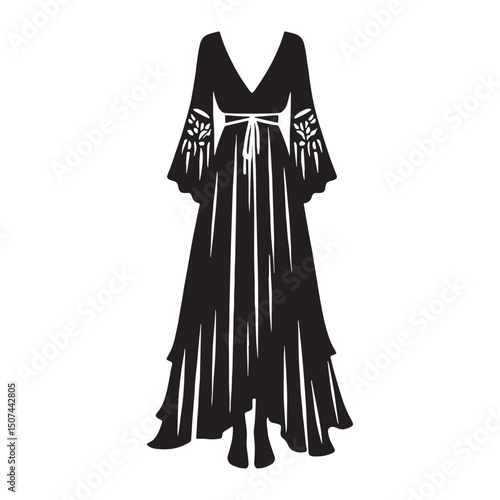 Modern Boho Maxi silhouette vector – Boho Maxi silhouette – Boho Maxi vector – Boho Maxi illustration – ladies dress silhouette – silhouette of Boho Maxi

