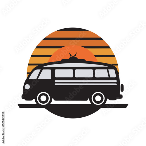 Camper Van On Retro Road Trip