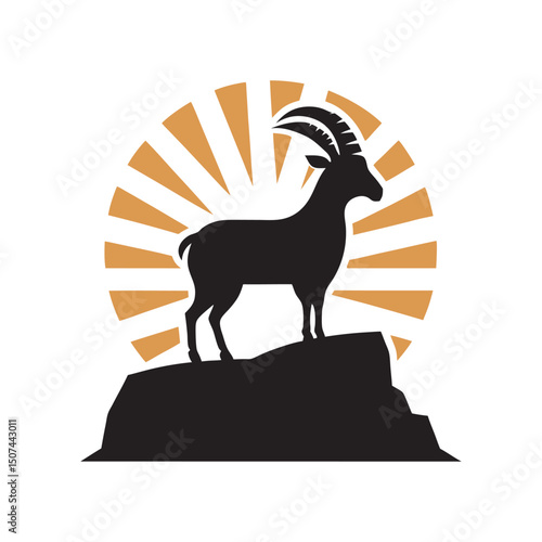 Mountain Goat In Retro Silhouette