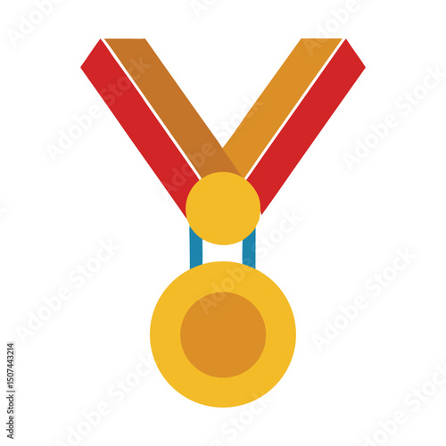 Gold medal vector illustration symbolizing achievement and success with red and yellow ribbon