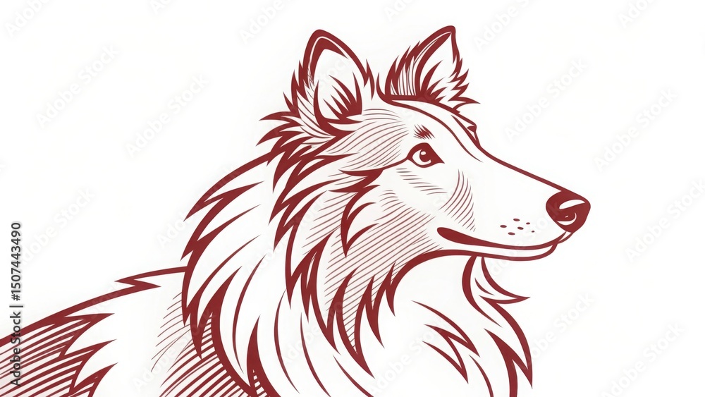 Naklejka premium Elegant red collie dog profile line art illustration