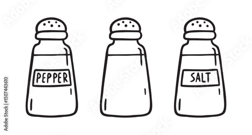  jar for salt or pepper. salt shaker and pepper shaker doodle hand drawn icon. Outline drawing jar for salt or pepper line clipart symbol