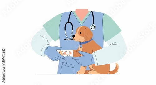 Veterinarian Applying Bandage to Dog Paw at Clinic with Stethoscope