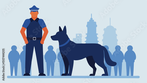 Assisting in Crowd Control A police dog stands alert beside its handler at a busy event ensuring safety while crowds gather around emphasizing the role of K9s in public safety.