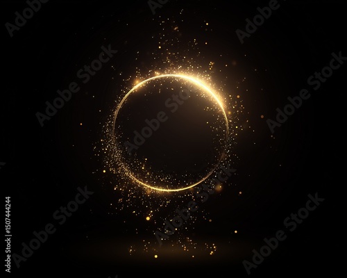 Elegant gold glitter and shimmering particles on black background