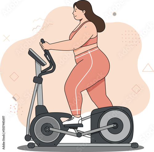 Woman exercising on elliptical trainer in fitness workout session for health and wellness lifestyle 