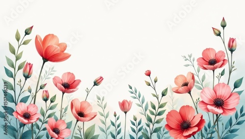 Delicate watercolor-style wildflowers in soft pastel shades, subtly repeating , delicate, design, nature