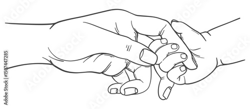 Father's Day Celebration Father Child hands Line art Drawing Concept. Vector eps