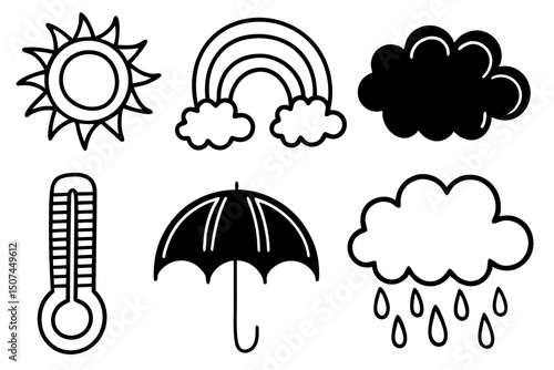 Simple Black and White Weather Icons Set for Kids