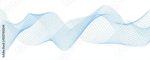 Abstract sky blue lines wave curve motion on white background. Vector Illustration. Abstract line art vector.  Abstract frequency sound wave lines and twisted curve lines.