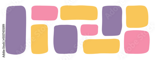 hand drawn rectangle text box doodle colorful set. abstract geometric frame. empty kids simple textbox template collection.
