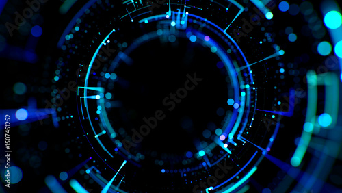Digital data tunnel with blue lights and advanced technology network. Concept of next generation technology, fin tech, big data, 5g fast network, machine learning