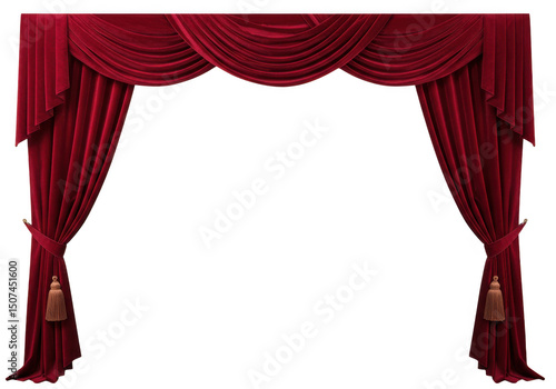 Red velvet curtains isolated on transparent background