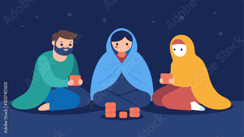 Cozy Atmosphere Family members wrapped in cozy blankets while sitting together with a game in progress in front of them.