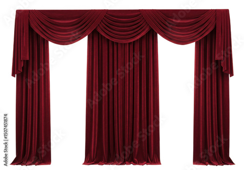 Red velvet curtains isolated on transparent background