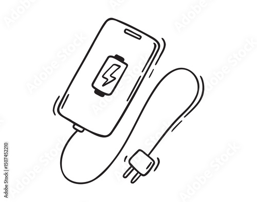 Charge phone icon doodle hand drawn. Outline drawing charge phone line clipart symbol