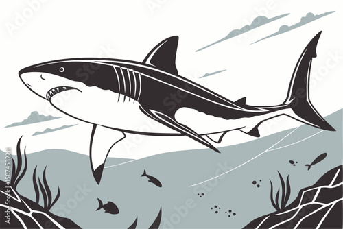 Sleek & Silent: Black and White Shark Design