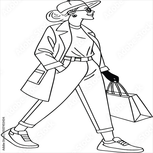 vector illustration of a woman with tot bag