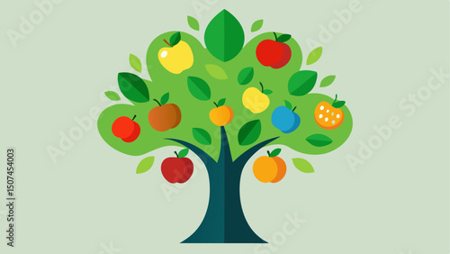 Natures Boost A vibrant green tree with leaves shaped like various fruits and vegetables representing the role of nutrition in enhancing immunity.