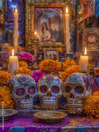 Vibrant dia de muertos ofre...
