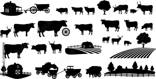 Set of farm life silhouette vector

