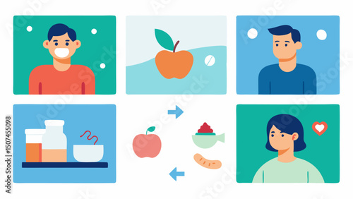 Patient Success Stories A storyboard of images depicting before and after scenarios of a patient who has successfully adopted a healthier diet highlighting improvements in their