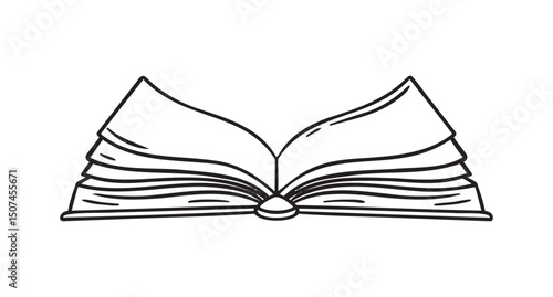 Open library book doodle hand drawn icon. Outline drawing open book line clipart symbol