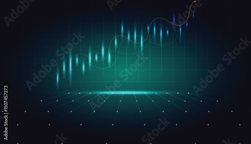 Abstract showing upward trading stock market graph, technology illustration design on growth financial background.