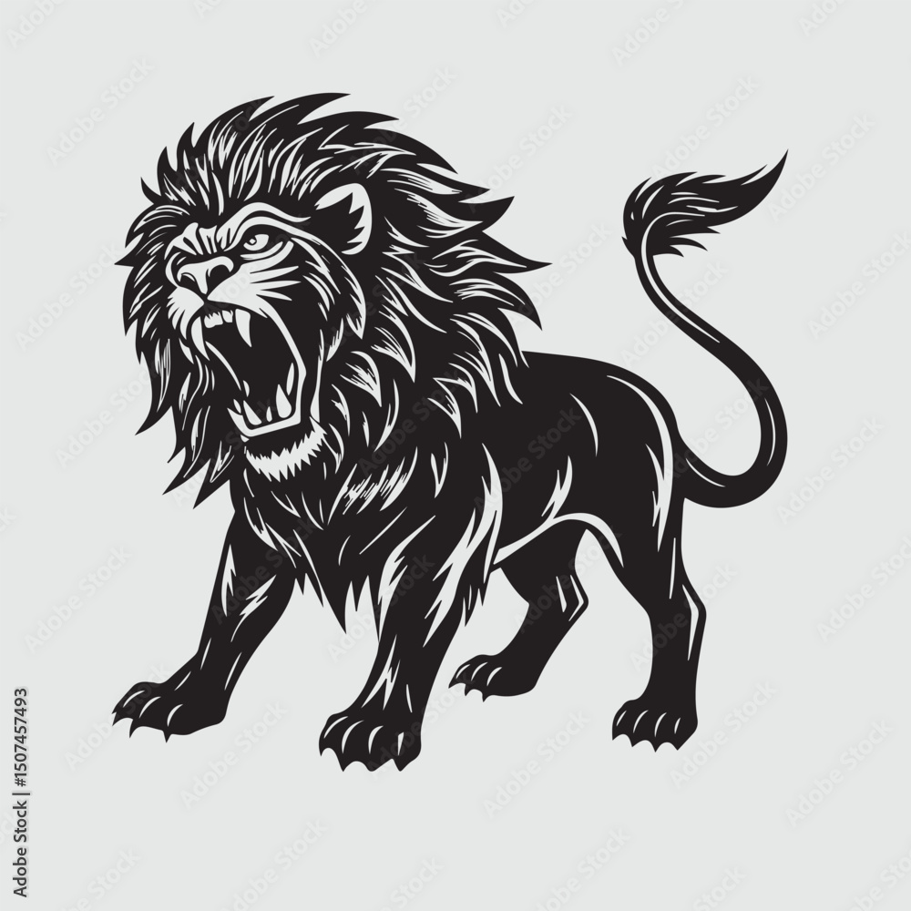 Obraz premium Lion roar illustration vector silhouette logo sticker