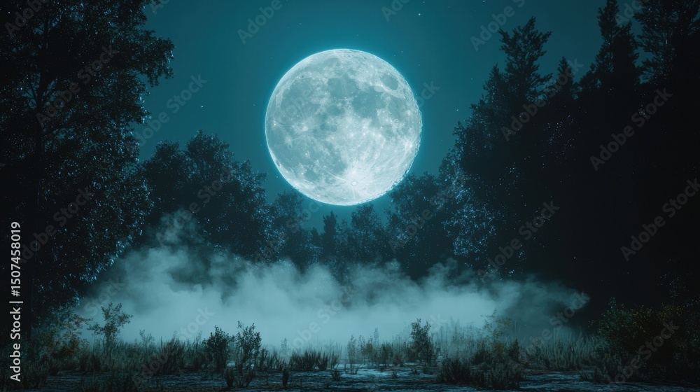 Naklejka premium Moon Shining Brightly in the Forest