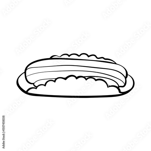 Minimalist vector doodle of an eclair with shiny glaze and cream filling. Clean, outlined style. Ideal for bakery designs, dessert menus, or sweet-themed products. Flat vector illustration.