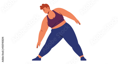 Plus Size Woman Stretching Before Exercise in Comfortable Fitness Clothing Vector Illustration 