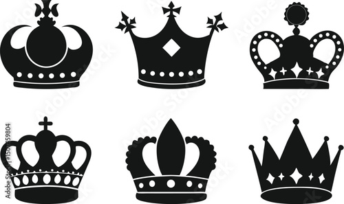 Royal Crown Icon Set Silhouettes. Crown Icon Collection Royal Silhouettes. Royal Silhouettes of Crown Icon Set. Crown Silhouettes Icon Set Royal Theme. Regal Crown Icon Set Silhouettes