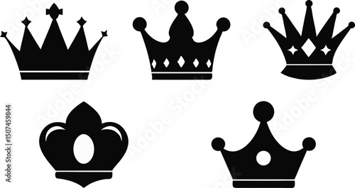 Royal Crown Icon Set Silhouettes. Crown Icon Collection Royal Silhouettes. Royal Silhouettes of Crown Icon Set. Crown Silhouettes Icon Set Royal Theme. Regal Crown Icon Set Silhouettes