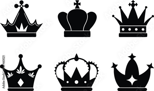 Royal Crown Icon Set Silhouettes. Crown Icon Collection Royal Silhouettes. Royal Silhouettes of Crown Icon Set. Crown Silhouettes Icon Set Royal Theme. Regal Crown Icon Set Silhouettes