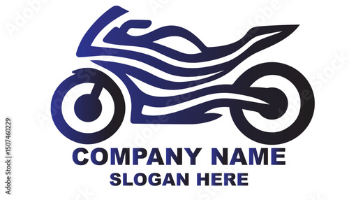 Motorcycle logo design template in stylized silhouette with flowing lines and dynamic form for branding use