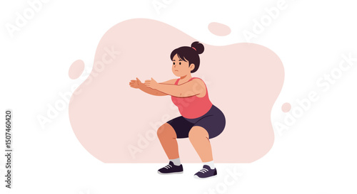 Woman performing squats in fitness workout training exercise for healthy lifestyle and strength building 