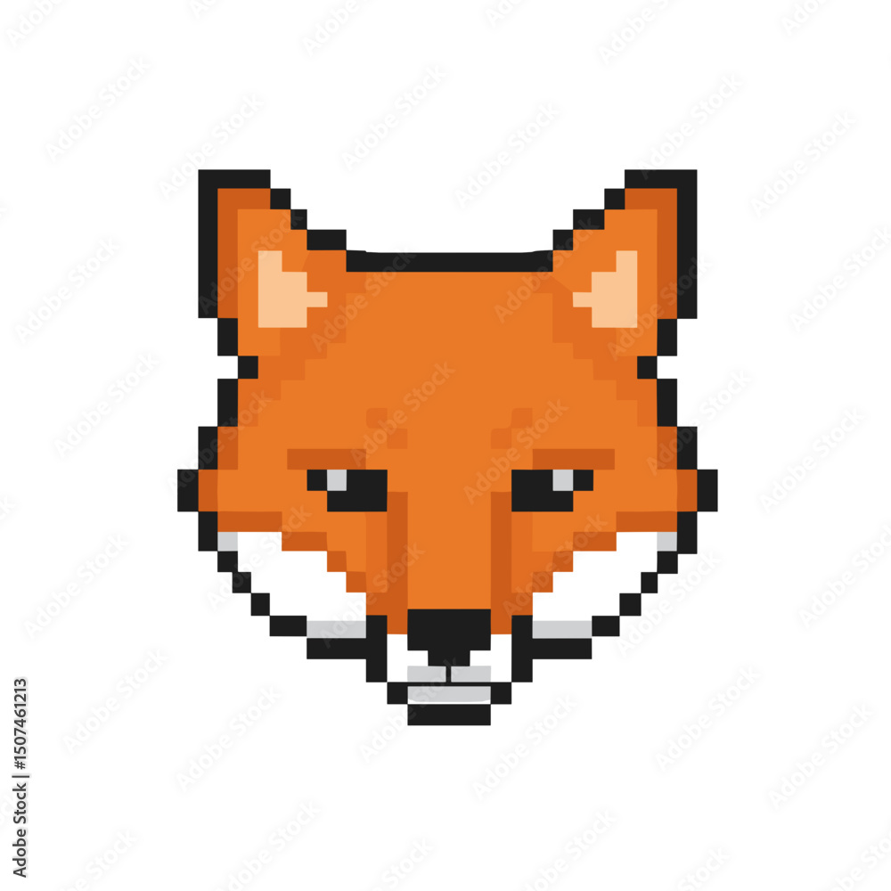 Fototapeta premium Pixel art illustration of a fox head in orange and white colors