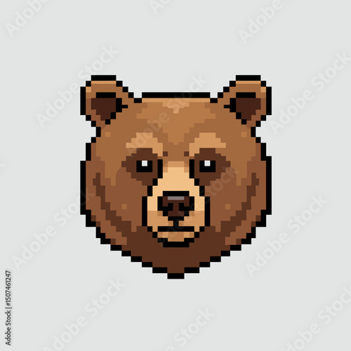 Pixel art bear head in brown tones representing wildlife conservation  