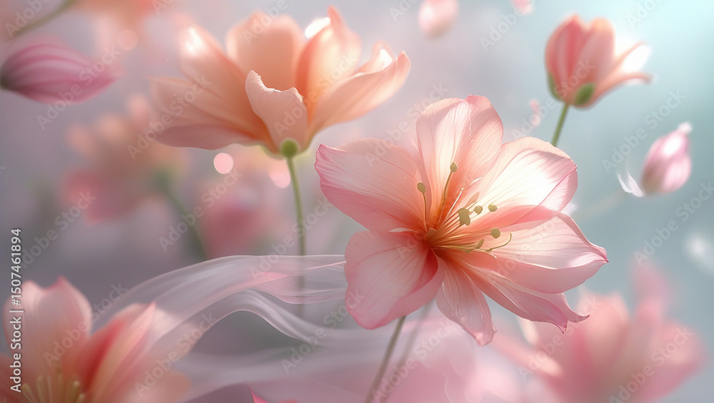 Fototapeta premium Ethereal Pink Flowers A Dreamlike Floral Illustration