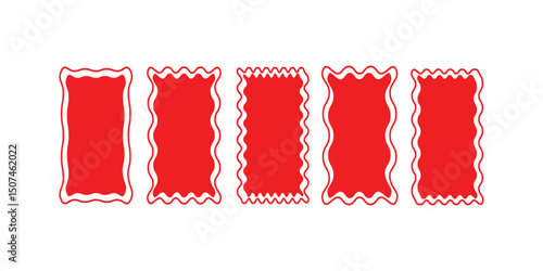 Set of frames with zigzag edge shapes vector collection. scallop edge shape. Wavy abstract rectangular frame on white background. Wavy Rectangular red Frame.
