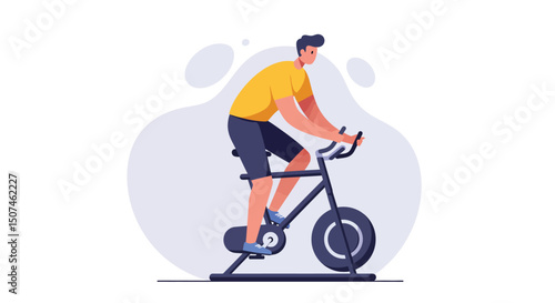Man Exercising on Stationary Bike Indoor Fitness Training for Health and Wellness Lifestyle 