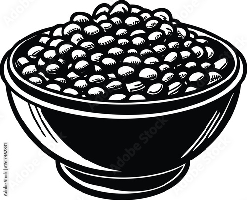 Silhouette of a Bowl of Cooked Chickpeas on Transparent Background